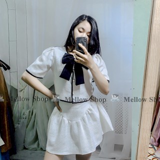 Set đầm dạ text tặng kèm nơ gài 2 lớp cao cấp
