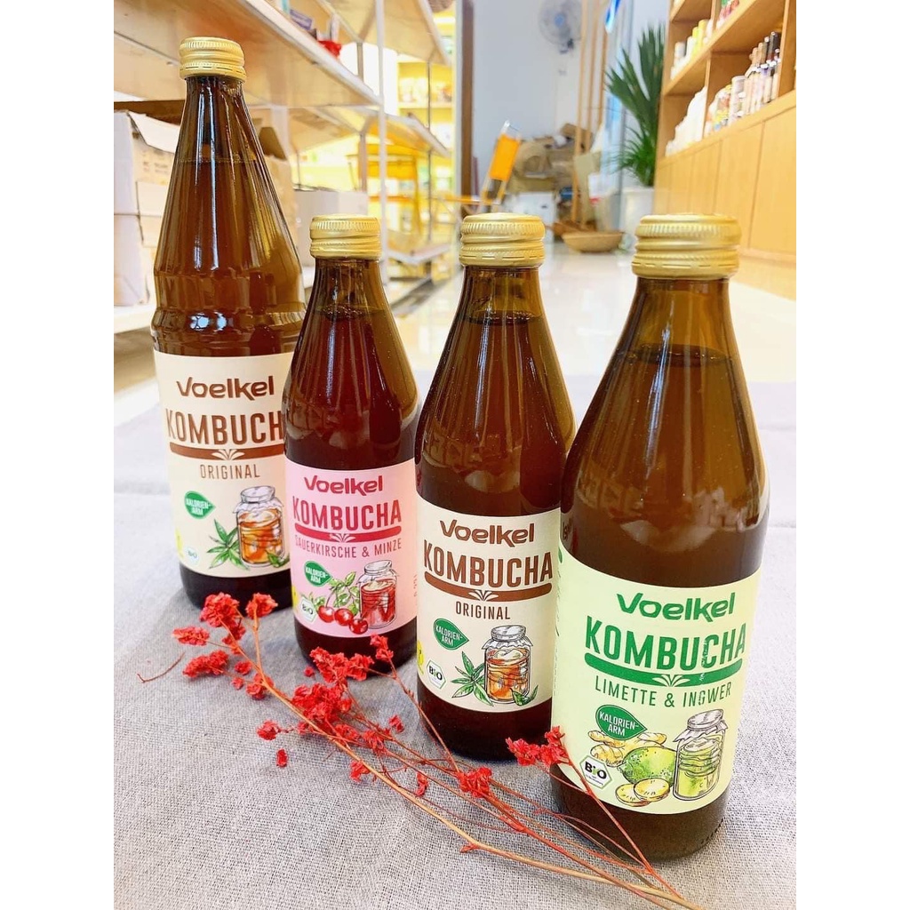 Trà Kombucha hữu cơ Voelkel các vị: truyền thống/cherry bạc hà/chanh gừng/chanh dây