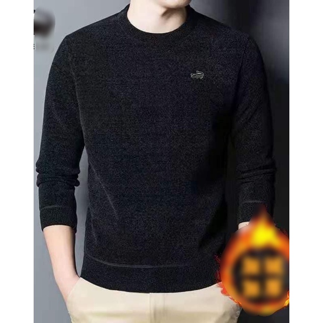 Áo nhung nam cổ tròn lót lông,  áo nam cá sấu hot hit