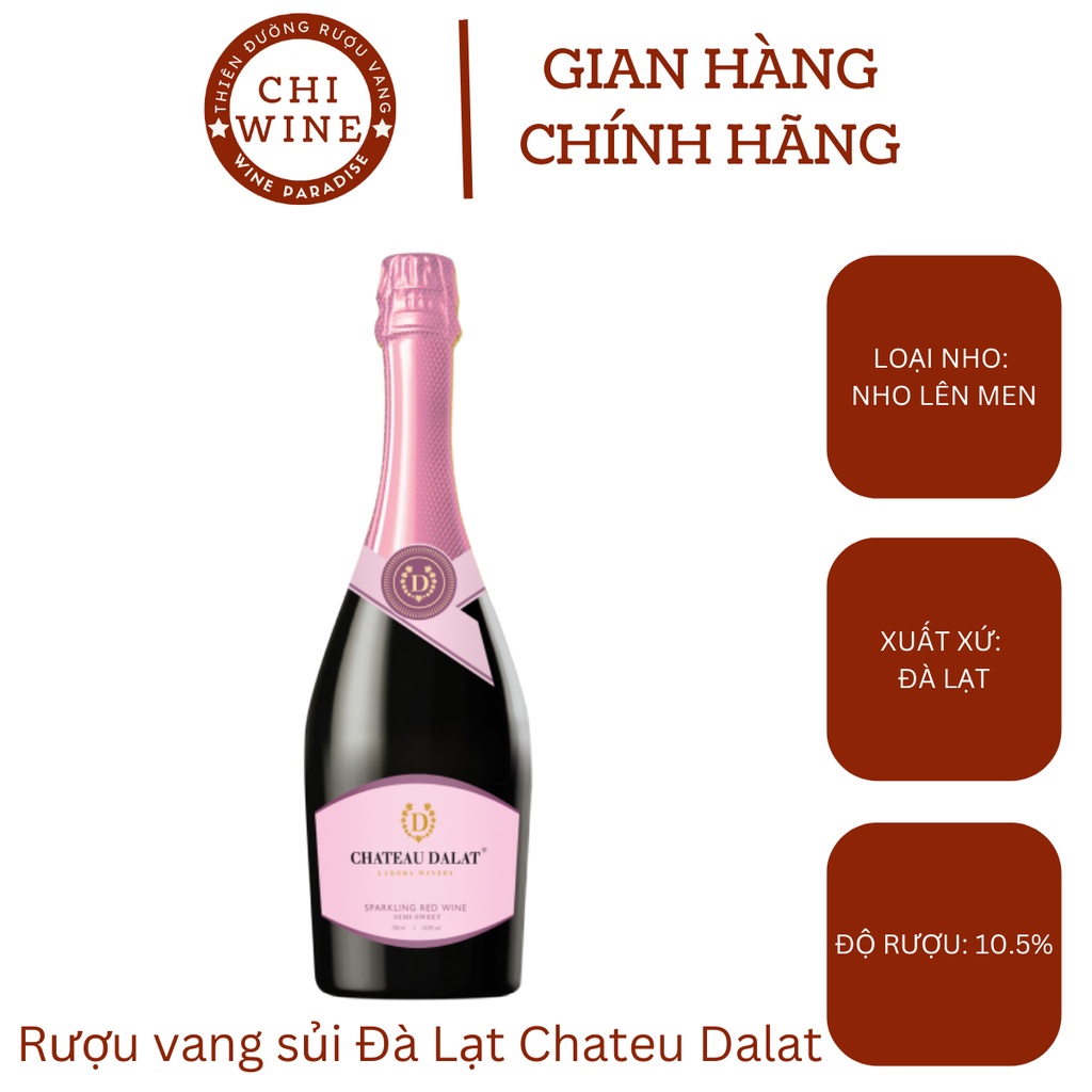 Vang sủi bọt đỏ Đà Lạt Chateau Dalat Sparkling Wine - Champagne của người Việt 10,5% ABV 750ml