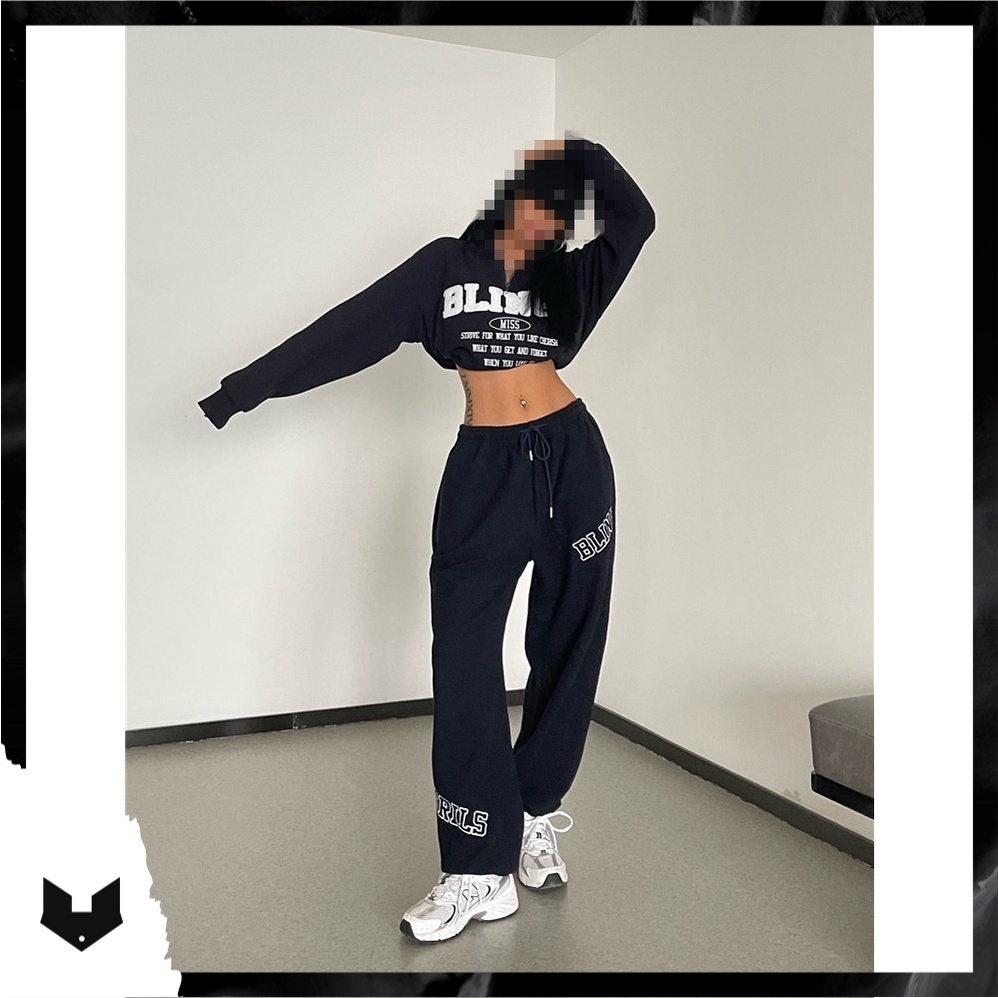Quần jogger in chữ viền trắng BLING GIRLS unisex nam nữ cá tính hip hop dance đường phố