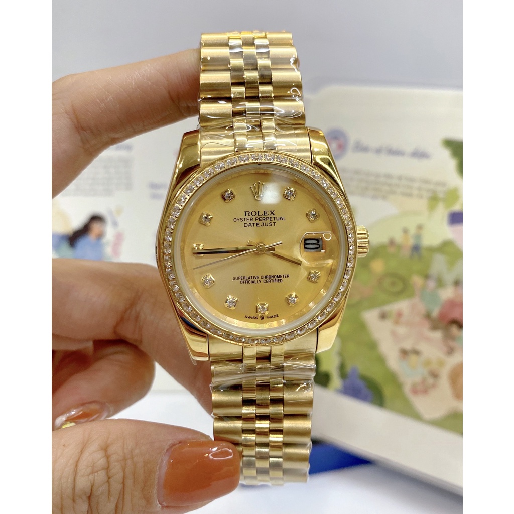 Đồng Hồ Nam RoLex Sapphire RA42 Size 36mm Viền đá Máy cơ Automatic Nhật