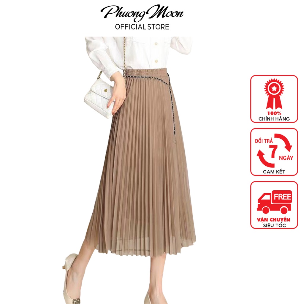Chân váy nữ dáng dài PHUONGMOON, chất liệu voan dày dặn kèm đai