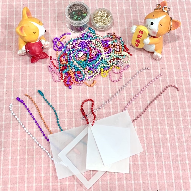 Sẵn khung tranh cát chảy keyring 5x5cm vuông, trái tim, tròn kèm dây đeo siêu cute lót ly cát chảy mini