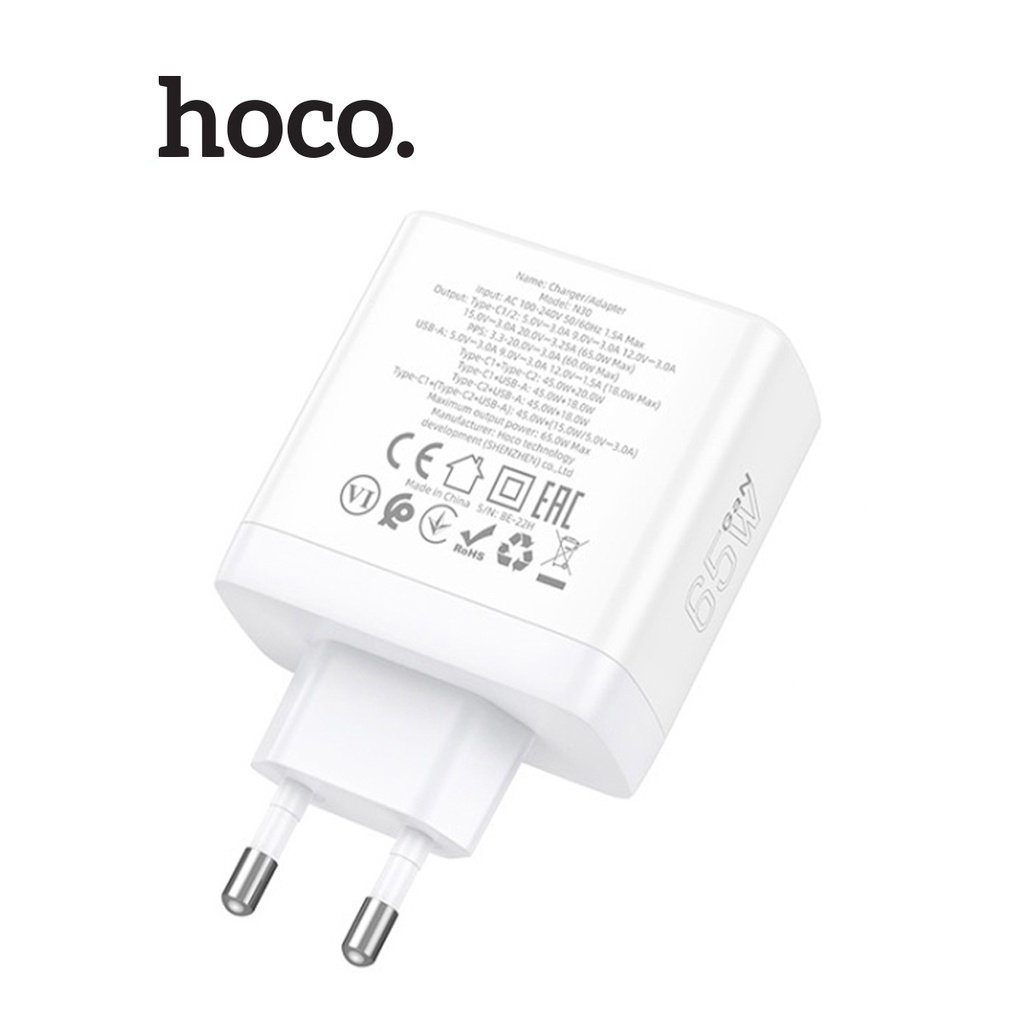 Củ sạc Hoco N30 sạc nhanh 65W chân tròn cổng Type-C / USB công nghệ sạc nhanh GAN , QC3.0 ( Trắng )