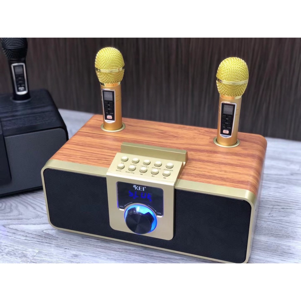 Loa karaoke bluetooth KEI K08-Tặng kèm 2 micro không dây có màn hình LCD-Sạc pin cho mic ngay trên loa-Chỉnh bass treble