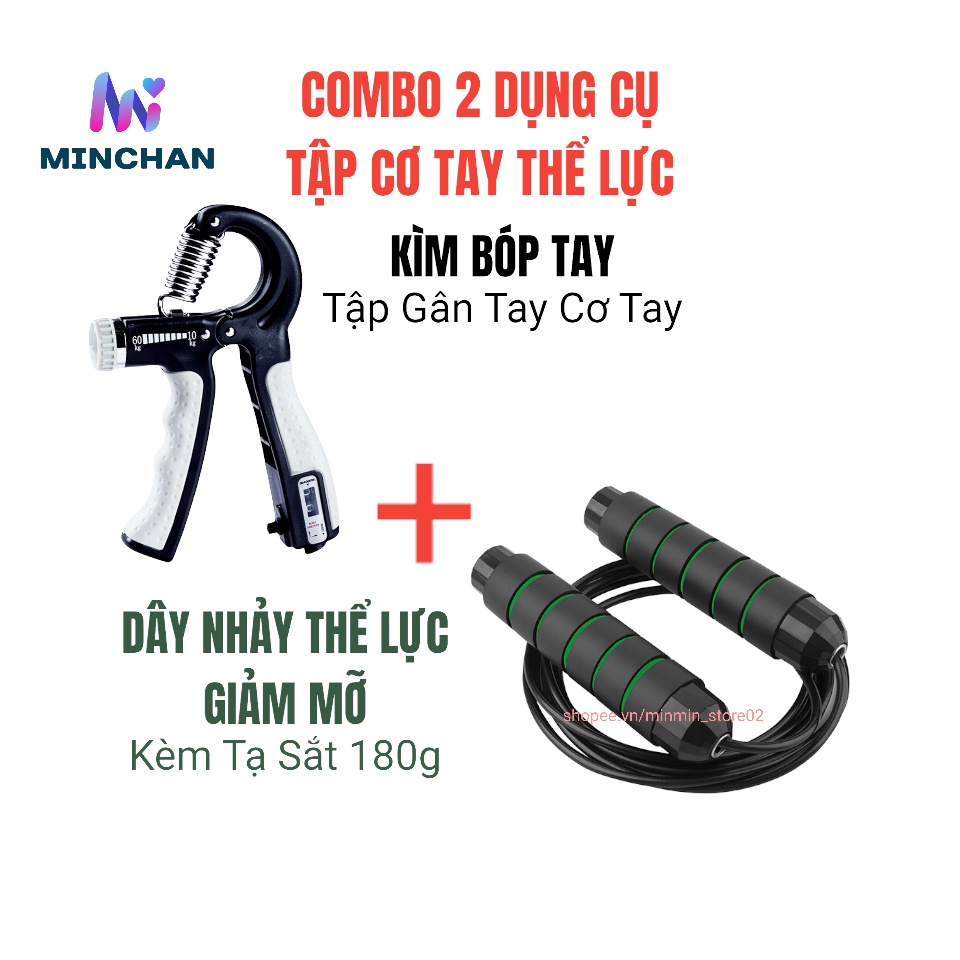 Combo 2 Món: Kìm Bóp Tay Có Máy Đếm Tập Cơ Tay Và Dây Nhảy Thể Lực Có tạ Sắt Tập Gym Hiệu Quả Tại Nhà