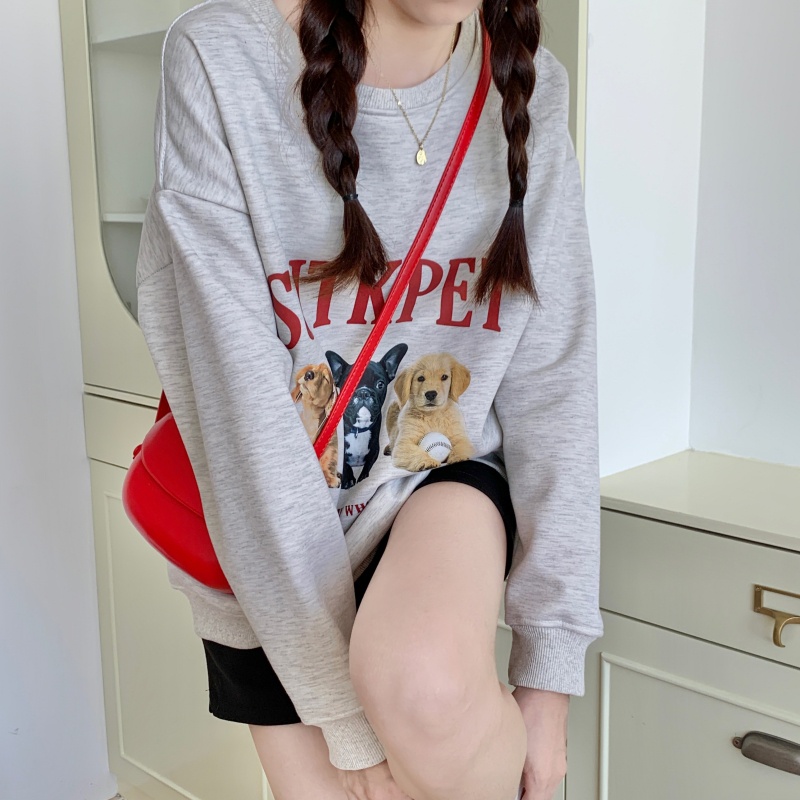 SUXI Áo Nỉ Dài Tay Cổ Tròn Màu Trơn In Chữ Thời Trang Cho Nữ