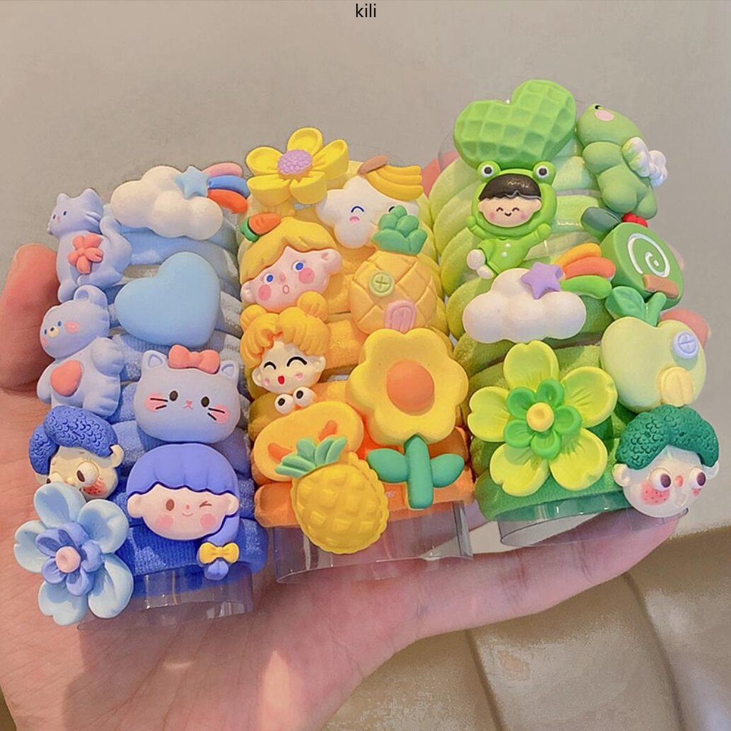 Set 8 Dây Cột Tóc Co Giãn Tốt Nhiều Màu Sắc Dễ Thương Cho Bé Gái