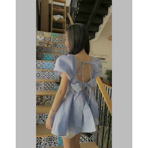 SET ÁO BABYDOL XANH CỘT NƠ LƯNG + SHORT TRẮNG