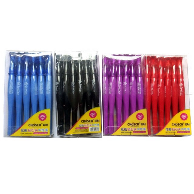 Hộp 12 cây bút viết mực đầu kim cương Chosch CS-885 0.5mm nhiều màu xanh / tím / đỏ / đen