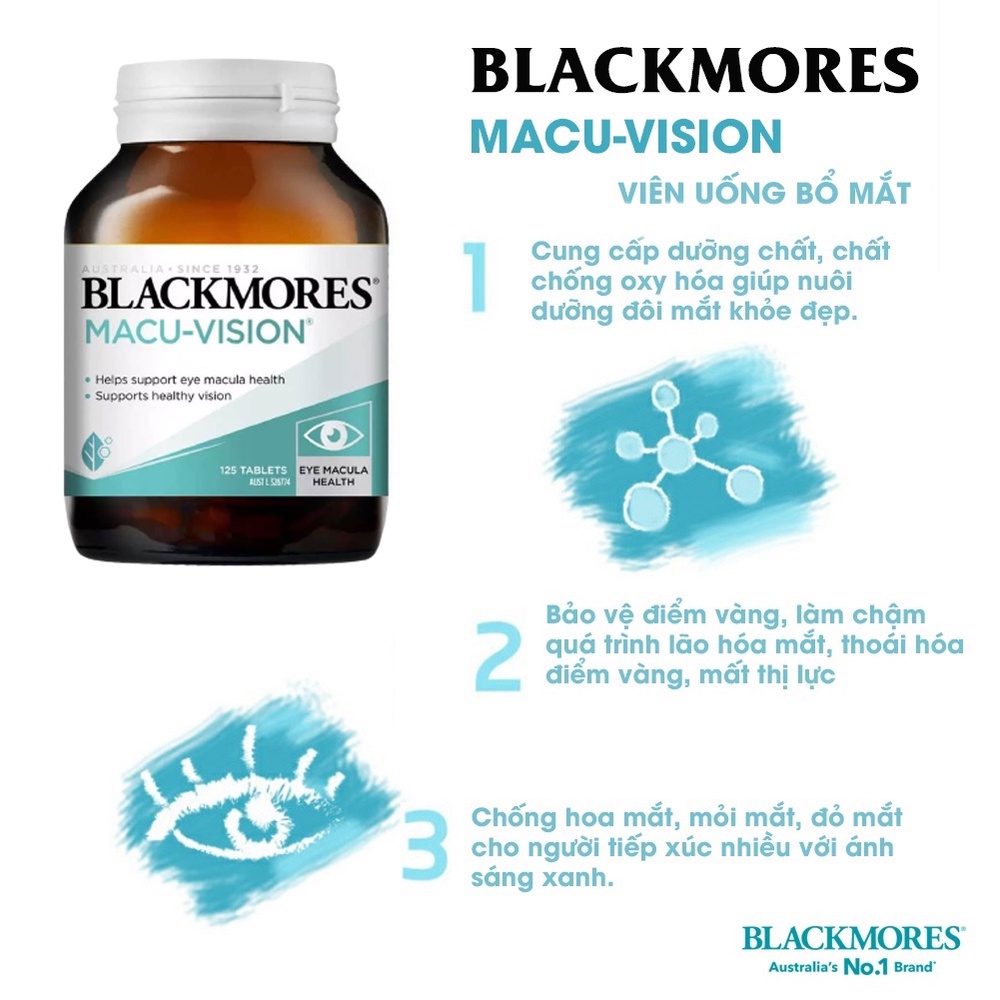 Viên uống cải thiện mắt cho người cận thị Úc Blackmores Macu Vision 125 viên