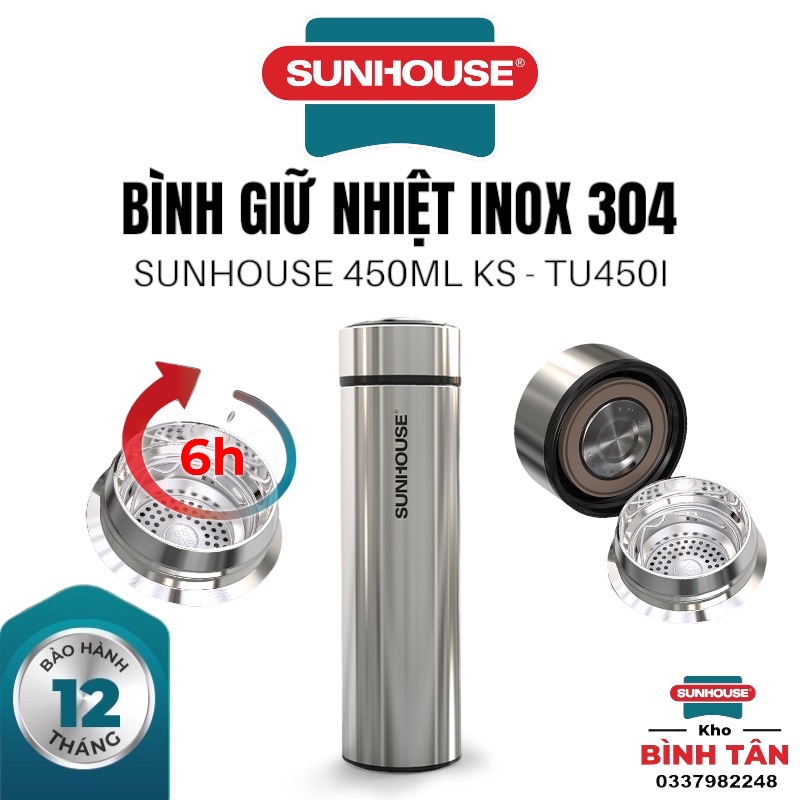 Bình giữ nhiệt INOX 304 SUNHOUSE 450ml KS-TU450I