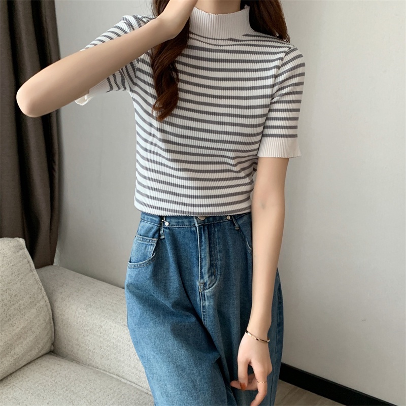 NZN Áo Thun Tay Ngắn Họa Tiết Sọc Tương Phản Thời Trang Xuân Hè Mới Cho Nữ