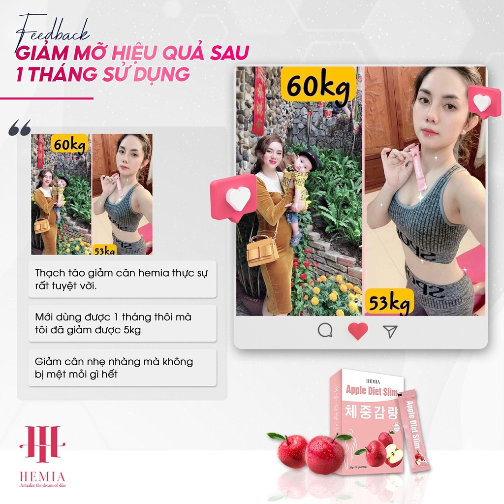 Thạch Táo Giảm Cân Hemia Hàn Quốc chính hãng Apple Diet Slim Hộp 10 Gói