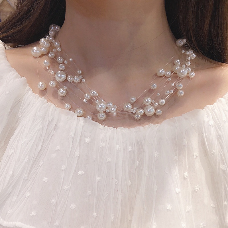 Vòng Cổ Choker Nhiều Lớp Đính Ngọc Trai Nhân Tạo Thời Trang