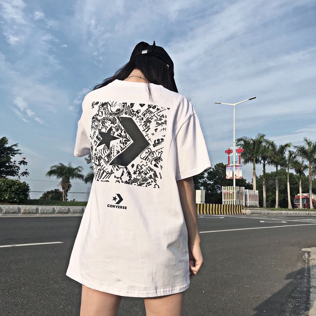 Áo Thun Cotton Converse Tay Ngắn Cổ Tròn Dáng Rộng Thời Trang Mùa Hè Cho Cặp Đôi