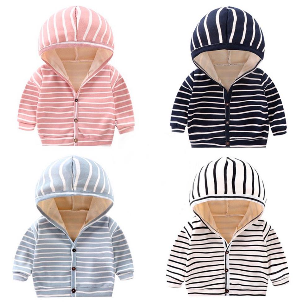 Áo Khoác Nỉ Kẻ Ngang Cho Bé, Áo Nỉ Liền Mũ Lót Nhung Cực Ấm Hàng Quảng Châu Cao Cấp Cho Bé - LILA KIDS