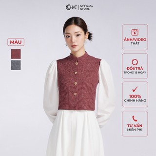 Áo khoác nữ 𝐂𝐂𝐇𝐀𝐓 cổ trụ phối tay chất dạ tweed cao cấp 62fdz8006ot