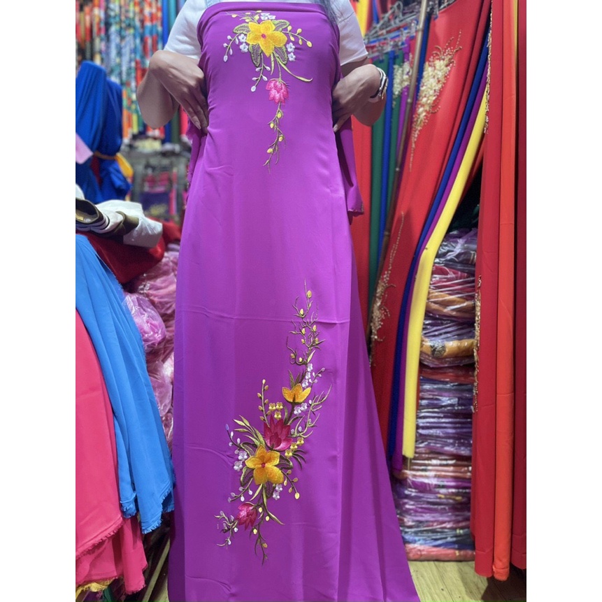 (Sỉ lẻ vải áo dài giá xưởng) Vải áo dài chiffon, Vải chiffon thêu hoa mẫu 1