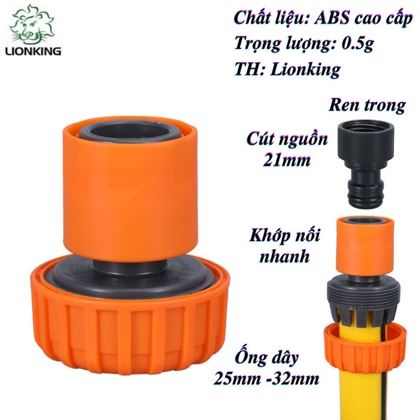 Khớp nối nhanh mang xông hai đầu ống dây phi 10mm đến phi 32mm lionking