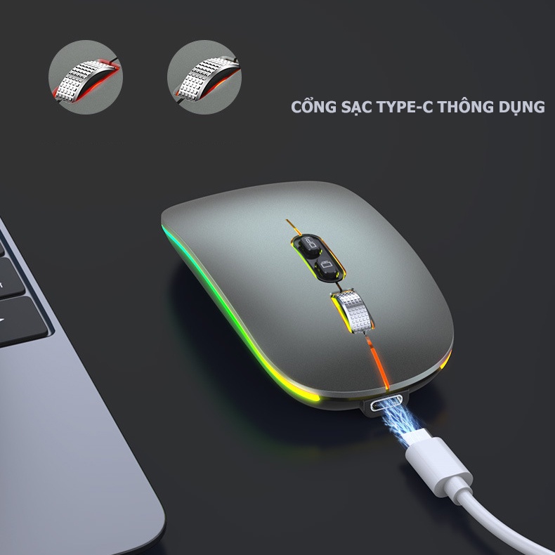 Chuột Không Dây Bluetooth FMOUSE M103 pin sạc không ồn LED RGB cho máy tính - Hàng Chính Hãng