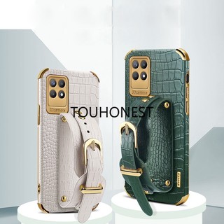 Ốp Điện Thoại Da Casing OPPO Realme GT2 Explorer Master Case Realme Narzo 50 Case Realme 8i Case Realme C20 Case Realme C12 Case Realme C15 Case Realme C21 Cover Realme C25 C25S Luxury Shockproof Softcase Crocodile Pattern Leather Wrist Strap Phone Case