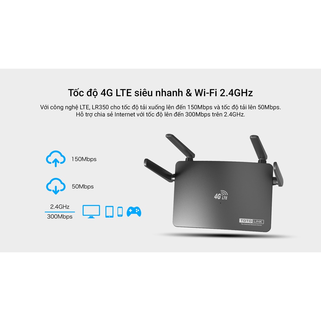 LR350 bộ phát wifi 4G hiệu TOTOLINK tốc độ 300Mbps bảo hành chính hãng 24 tháng | BigBuy360 - bigbuy360.vn