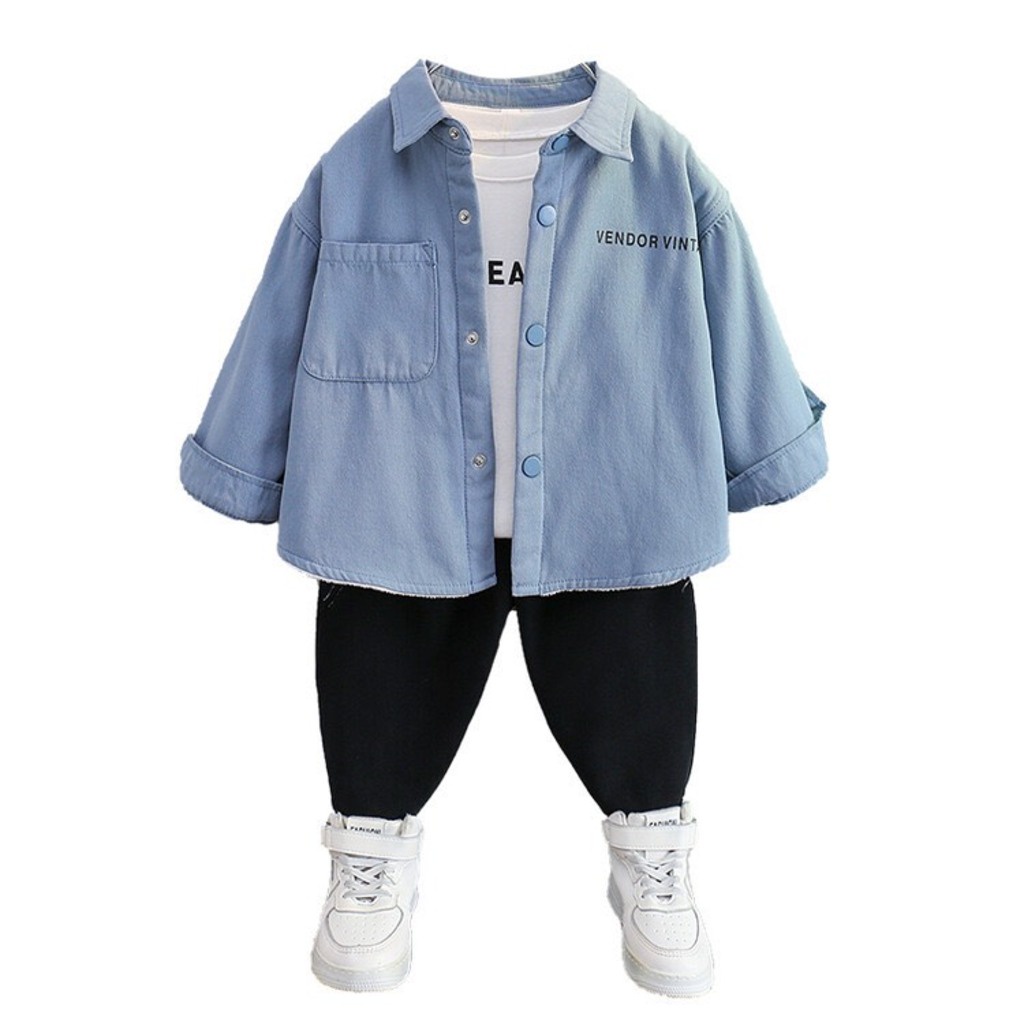 Áo sơ mi hai lớp cho bé mặc tết, áo dài tay cổ bẻ 2 lớp mùa đông cho bé 6 đến 28kg KANGMIN KIDS