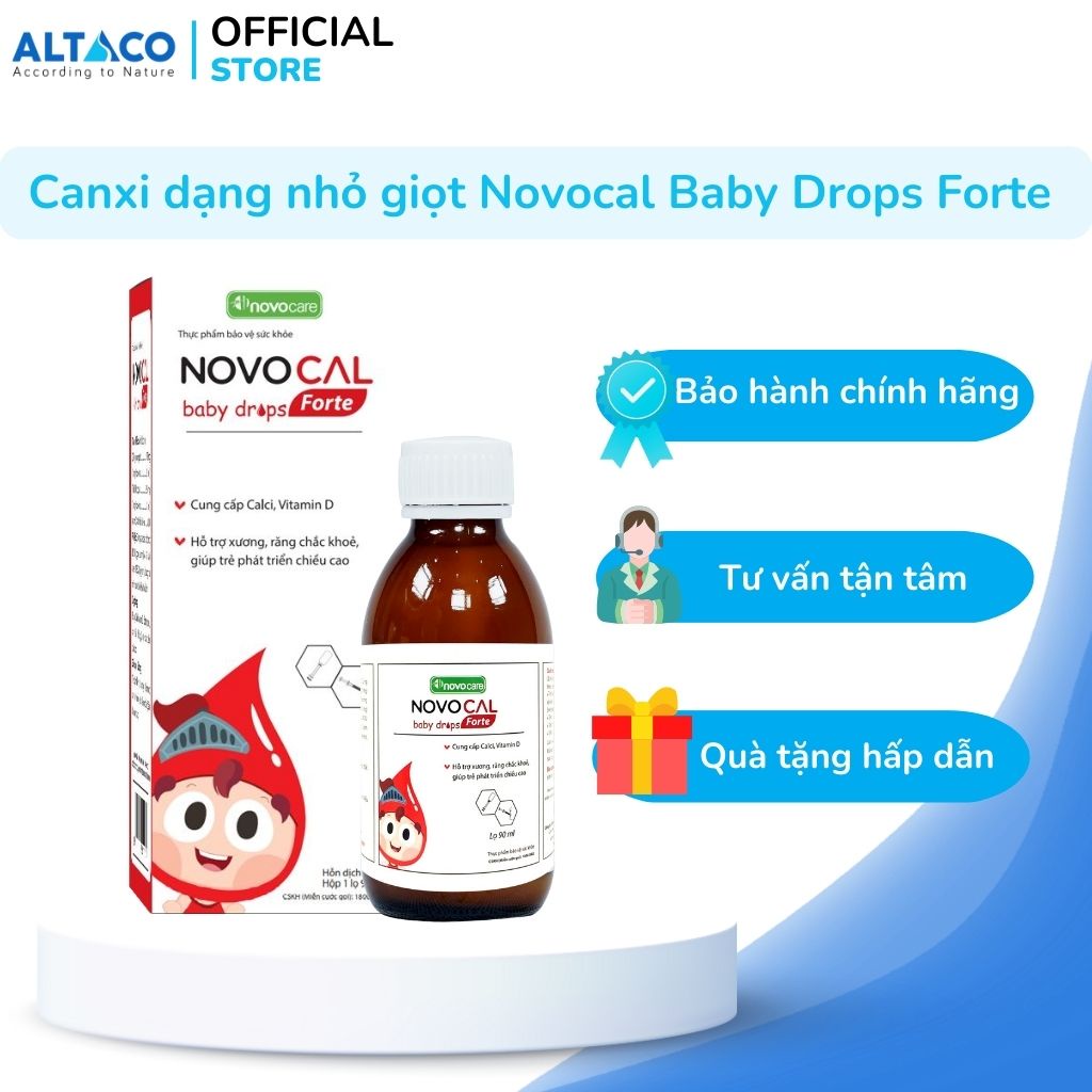 Canxi sữa nhỏ giọt - Novocal Baby Drops Forte 90ml sữa bổ sung canxi, D3 cho bé giúp xương chắc khỏe, tăng chiều cao