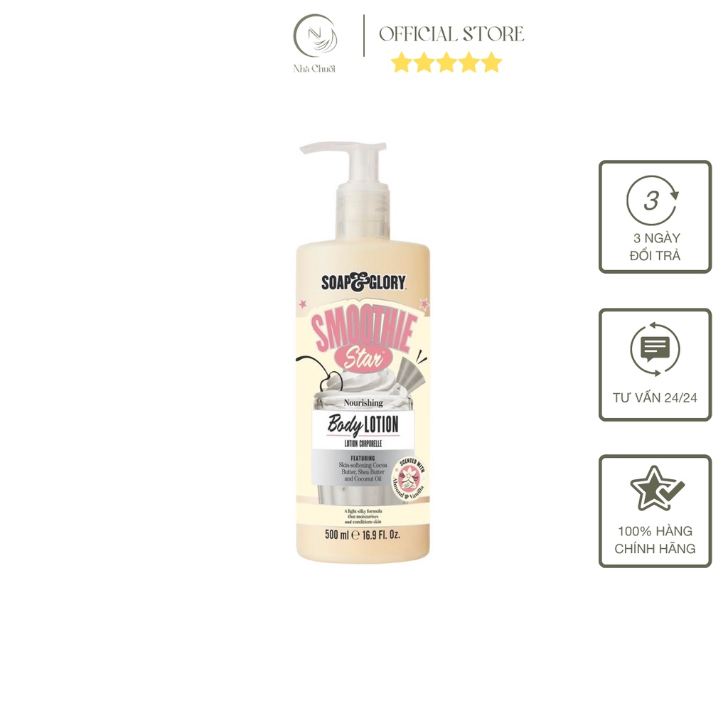 Sữa dưỡng thể Soap and Glory Smoothie Star 500ml, Sữa dưỡng thể bổ sung thành cacao làm mềm da