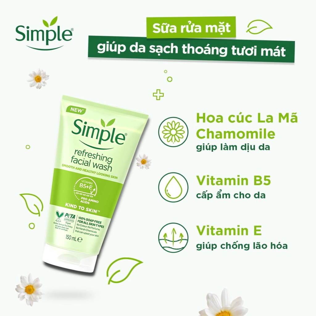 Sữa rửa mặt Simple lành tính sạch thoáng - cho da nhạy cảm 150ml