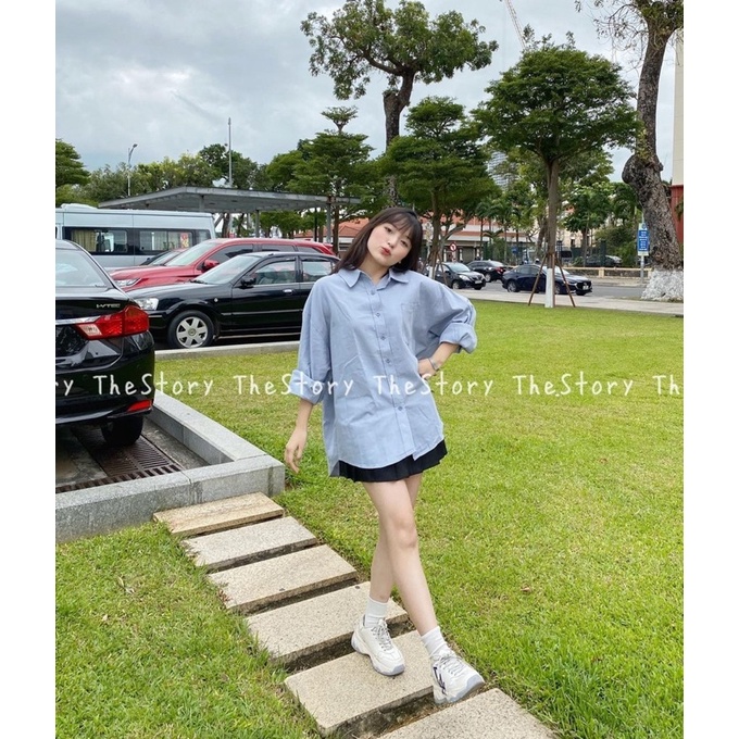 Áo sơ mi nữ basic ulzzang, áo sơ mi đi học chất thô mềm dày dặn  zinistore