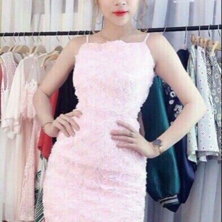 áo đầm dự tiệc 2 dây hoa hồng. Phom 50_55kg