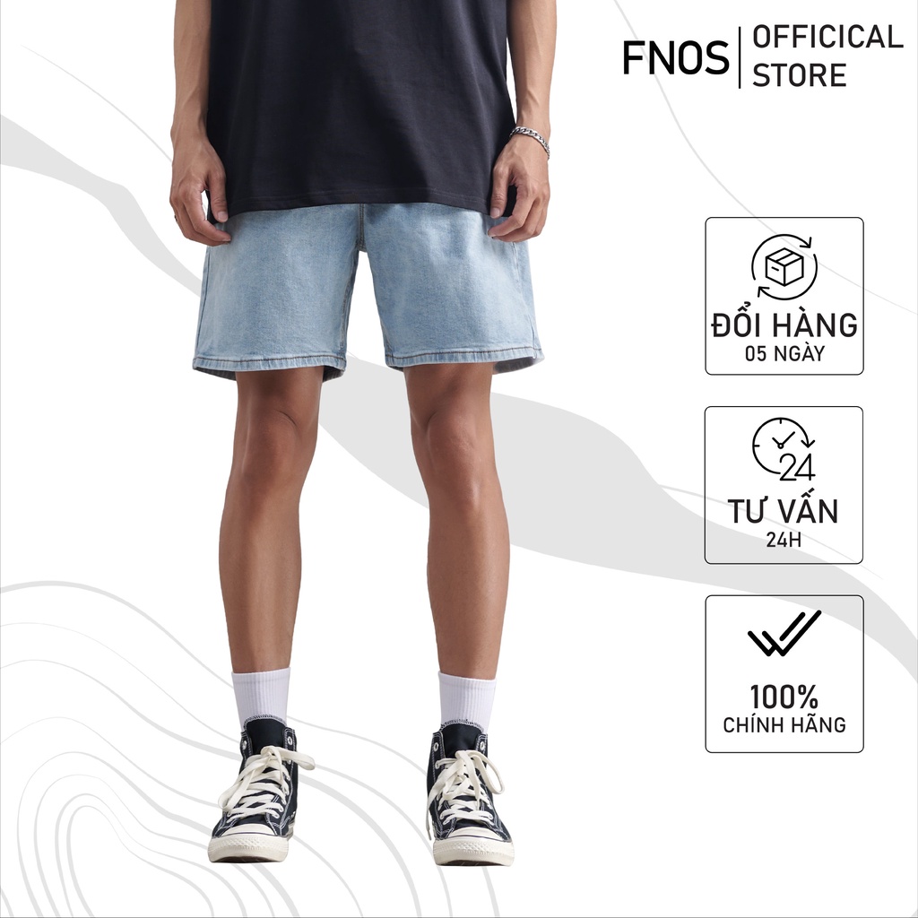 Quần short jean nam streetwear cao cấp FNOS SJ12 form ngắn ngang gối, ống rộng jean thun co giãn