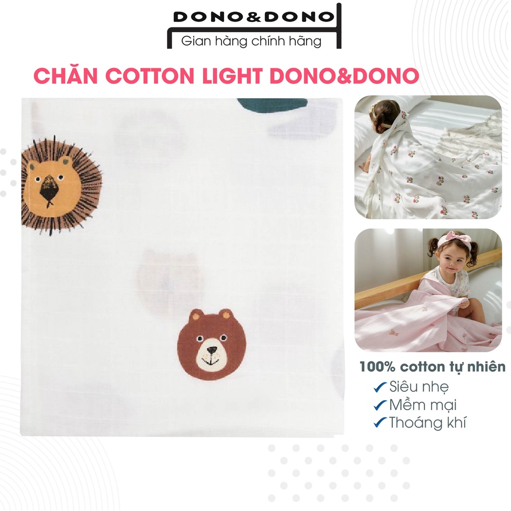 Chăn Cotton Cho Bé Siêu Nhẹ, Mềm Mịn, Thoáng Khí, An Toàn, Chăn Swaddle Quấn Bé - Thương Hiệu Dono&Dono Hàn Quốc
