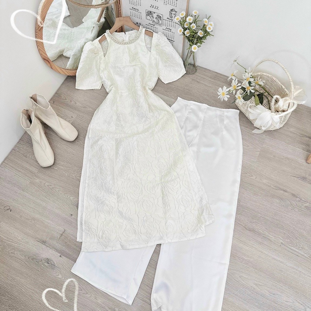 SET ÁO DÀI GẤM CÁCH TÂN 2 MÀU