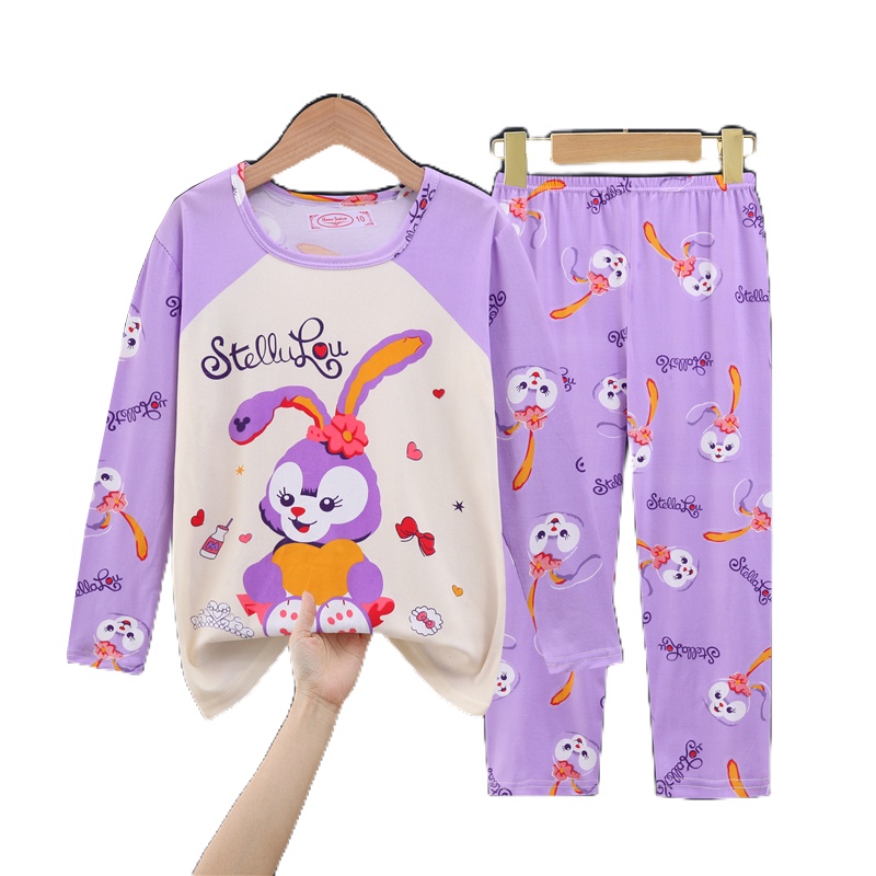 Bộ Đồ Ngủ Pijama Tay Dài Cổ Tròn Thoải Mái In Họa Tiết Hoạt Hình Cho Bé Gái