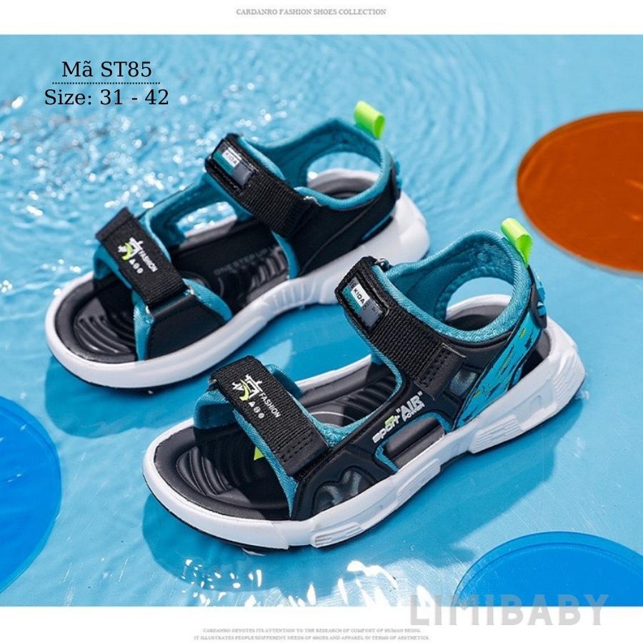 Dép quai hậu bé trai LIMIBABY đi học đi biển da cao cấp nhẹ êm chống trơn dán cho chân múp hoặc gầy thể thao xanh ST85
