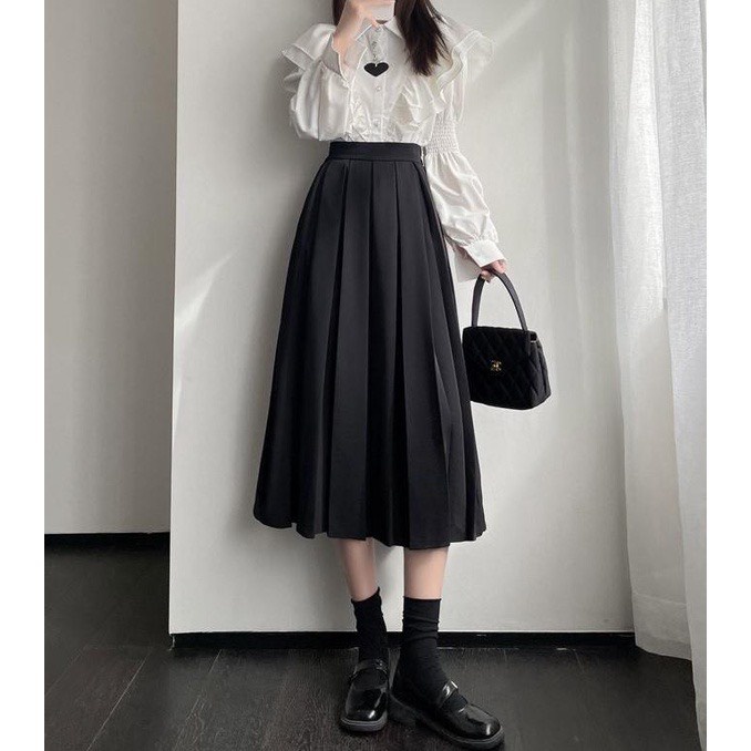 Chân váy Midi xòe dáng dài xếp ly to có BIGSIZE đi làm đi chơi đi học xinh chất tuyết mưa dày dặn CV40