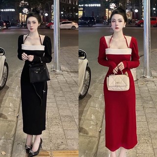 Đầm body len tăm dáng dài phối ngực baube