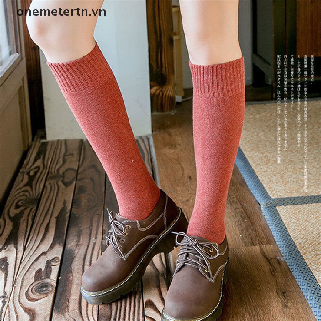 Vớ Nhung Dày Cổ Cao Màu Trơn Phong Cách Harajuku Thời Trang Mùa Đông Cho Nữ