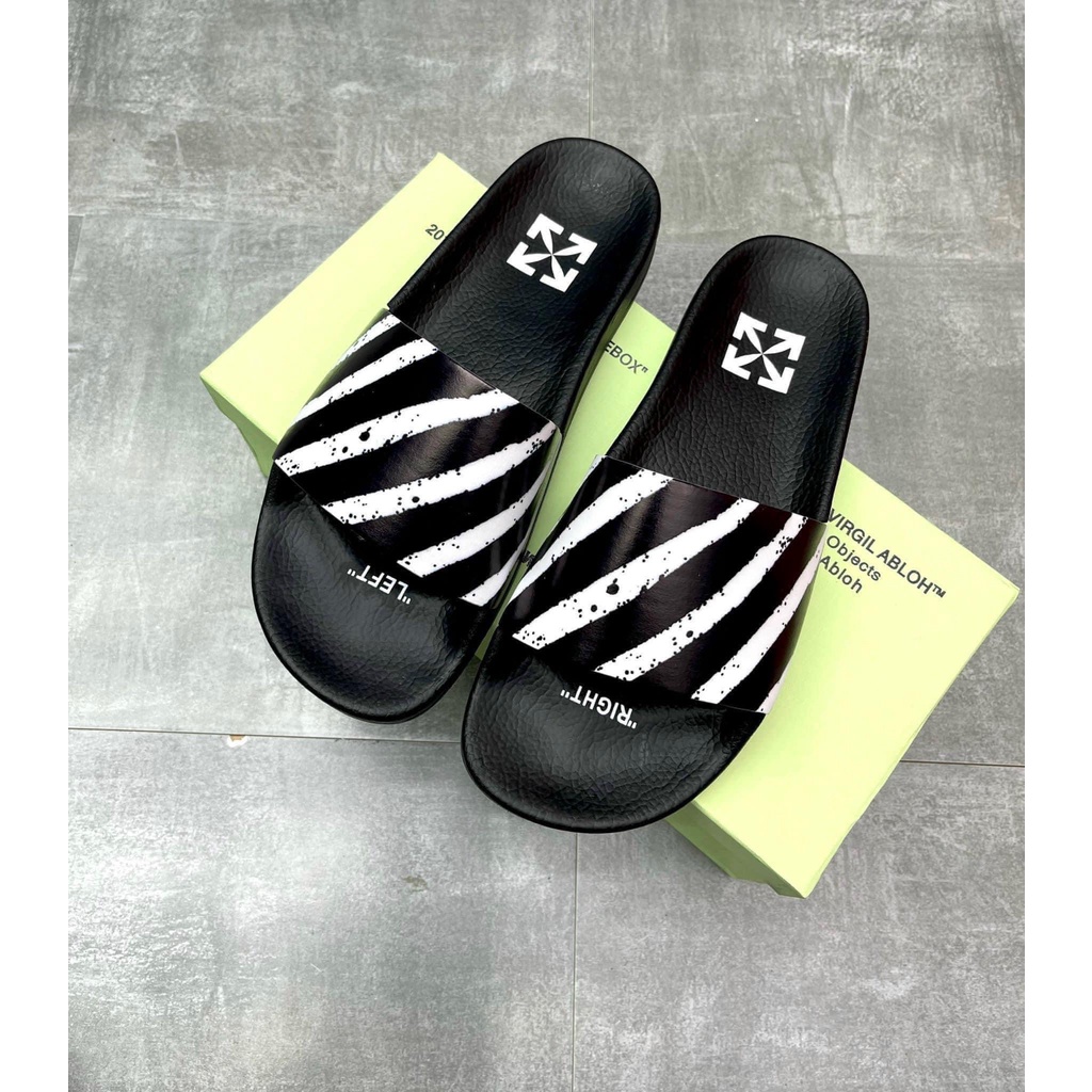 🔥HÀNG Quảng Châu🔥Dép HƯỞNG ĐÁ ,dép quai ngang off white nam nữ màu đen siêu đẹp