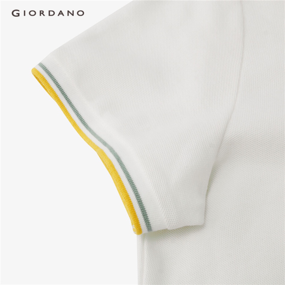 Áo polo GIORDANO 05313387 tay ngắn vải mát mùa hè nhanh khô thêu hoa cúc dáng ôm cho nữ