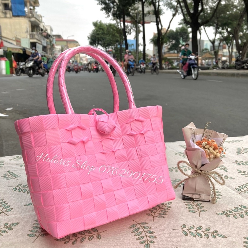 Giỏ đan tay / Làn đan tay / Túi xách đan màu trơn size nhỏ/mini (18cm) - ẢNH THẬT 100%