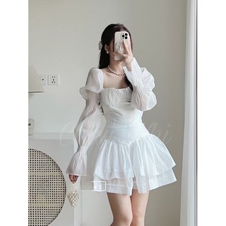 Set áo quần áo cup ngực kèm chân váy cao cấp SHE