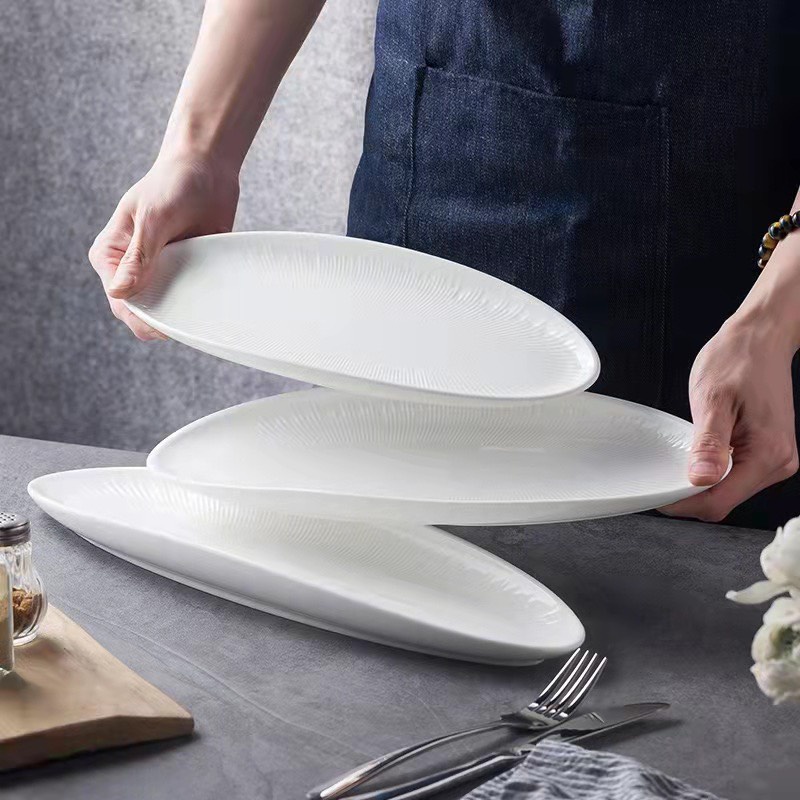 (SẴN) Đĩa sushi, Dĩa sứ dài hình thuyền lá độc đáo sang trọng