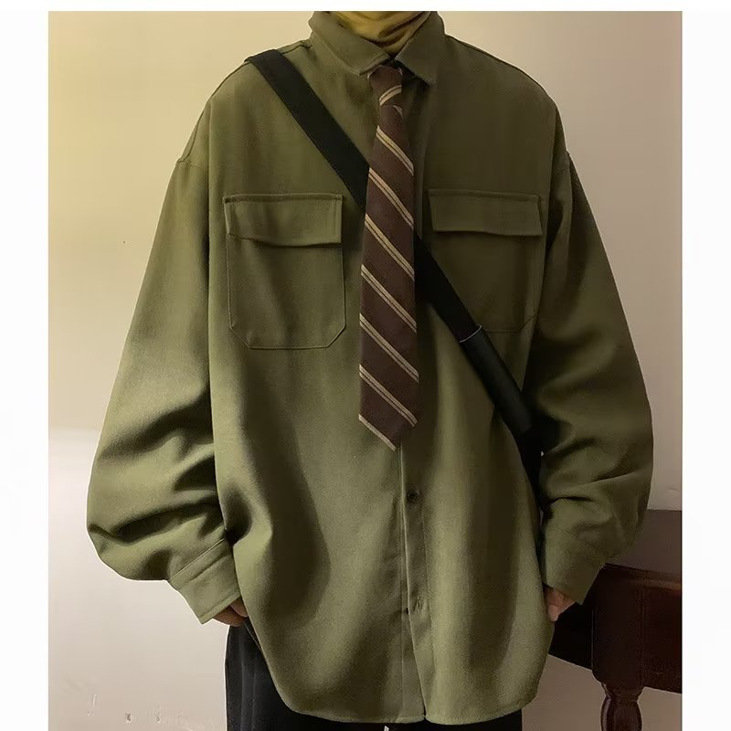 Áo Sơ Mi Phối Túi Thời Trang Vintage Đơn Giản Dành Cho Nam Và Nữ áo sơ mi nam form rộng hàn quốc áo nam đẹp Áo sơ mi chất lượng cao