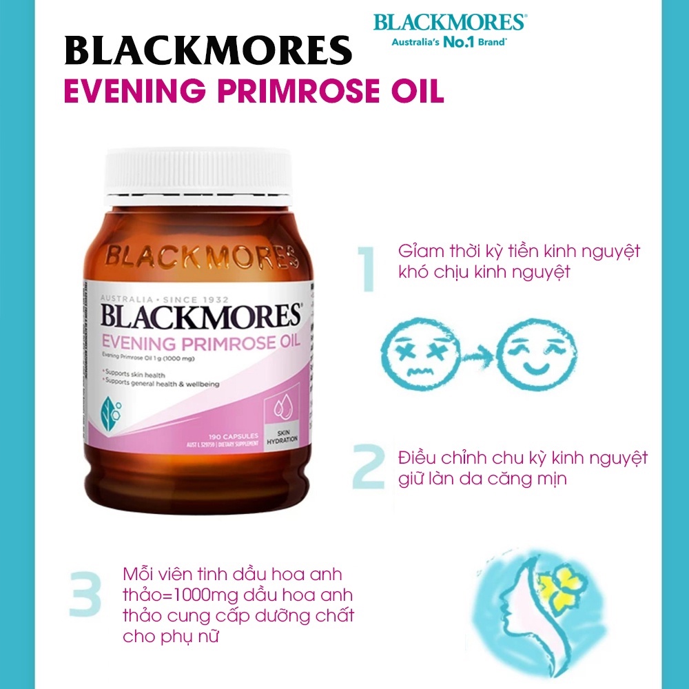 Tinh dầu hoa anh thảo Blackmores Evening Primrose cải thiện nội tiết tố phụ nữ, giúp làm đẹp toàn diện (190 viên)