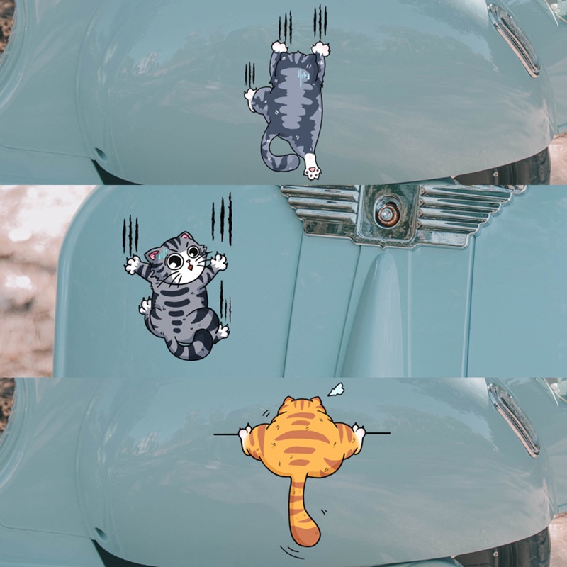 Miếng Dán PVC Chất Lượng Cao Chống Nước In Họa Tiết Mèo 3 Dễ Thương Trang Trí Xe Hơi